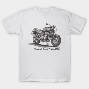 Drawing of Retro Classic Motorcycle Triumph Speed Triple 1994 T-Shirt